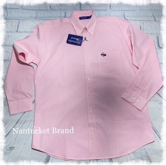 Nantucket Brand Mens Pink/White Stripe Button Down - Picture 1 of 7